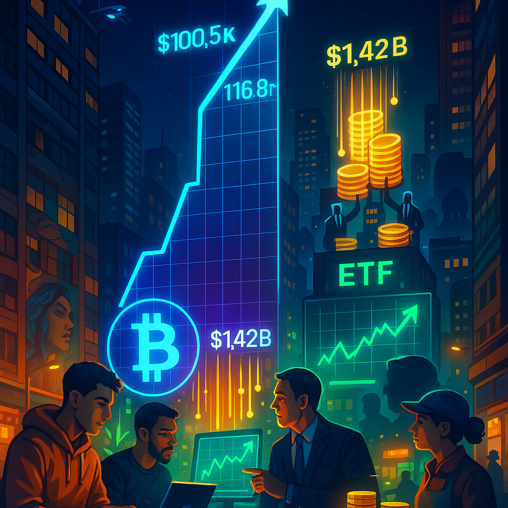 Bitcoin: $1.42B en ETFs avivan ruta a $100.5K